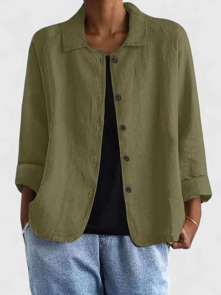 Cotton Light Jacket Button-Front Casual - Olive