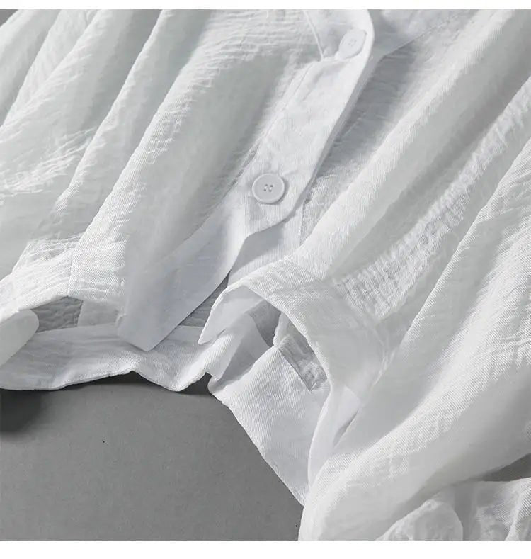 Cotton Linen Blouse Batwing Sleeves Button Detail