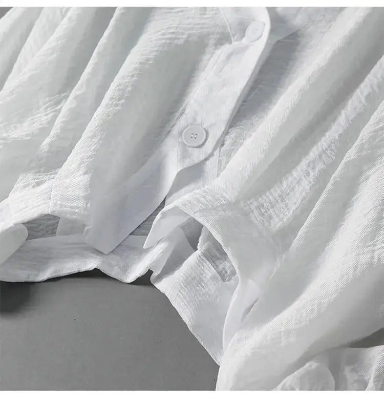 Cotton Linen Blouse Batwing Sleeves Button Detail