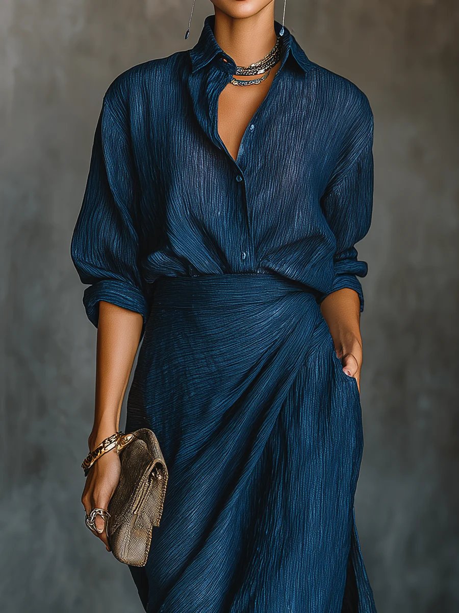 Cotton Linen Maxi Dress V-Neck Long Sleeve