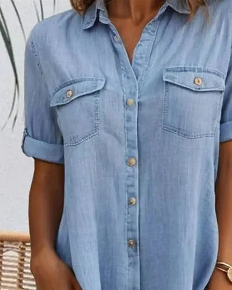 Denim Shirt Dress Button-Down Short Sleeve