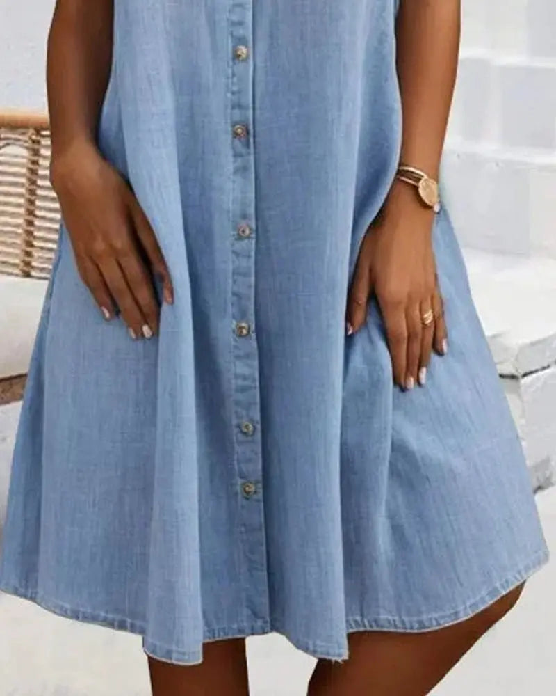 Denim Shirt Dress Button-Down Short Sleeve
