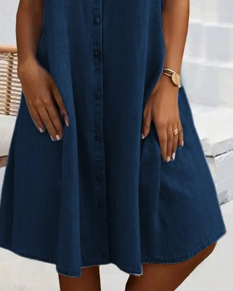 Denim Shirt Dress Button-Down Short Sleeve