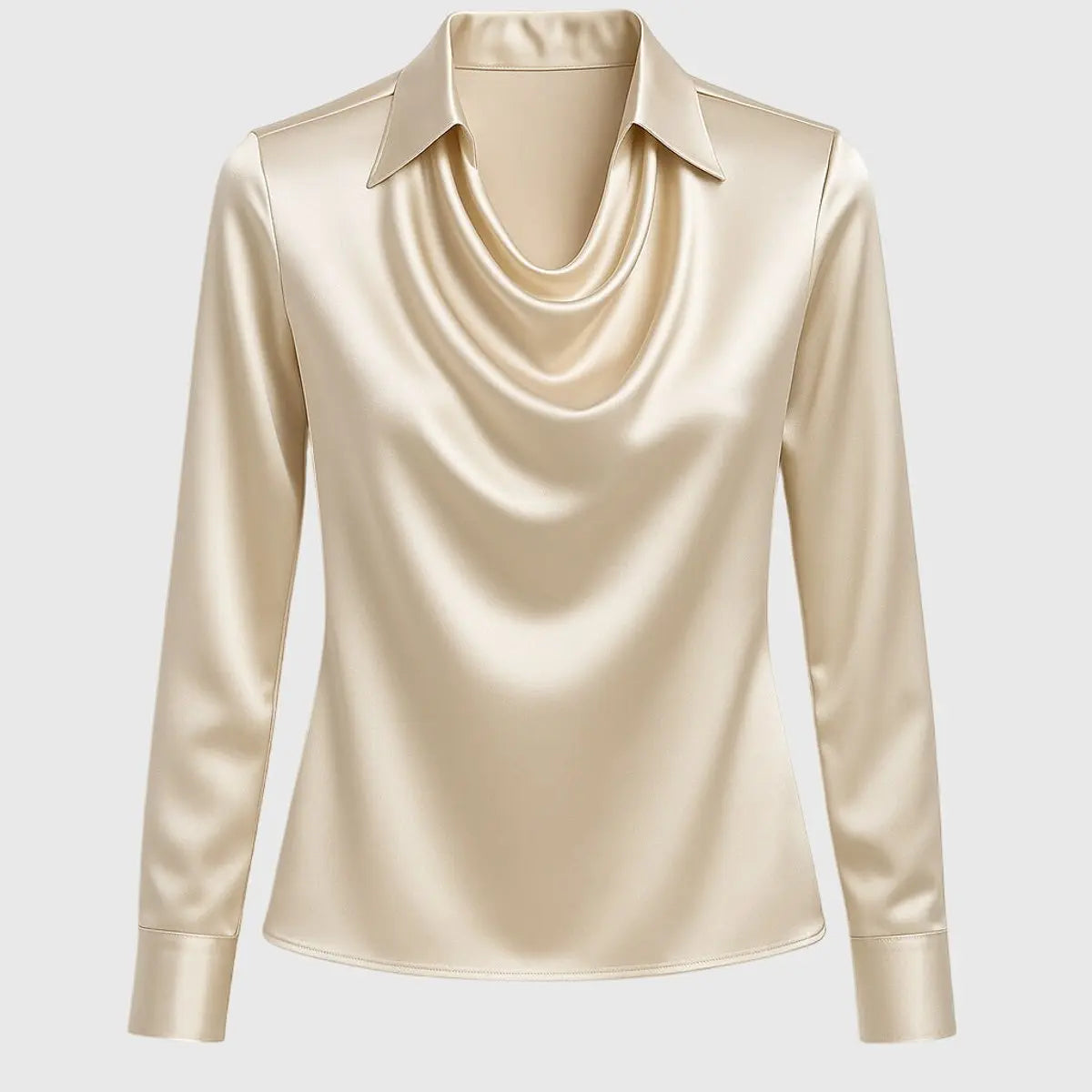 Draped Collar Blouse Long Sleeve Satin Finish