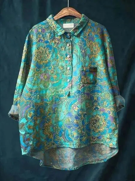 Floral Shirt Long Sleeve Button Up Lightweight Breathable - Floral 6