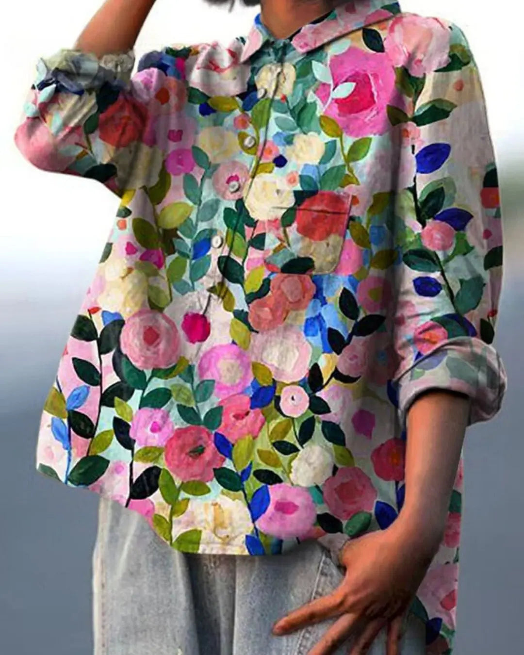 Floral Shirt Long Sleeve Button Up Lightweight Breathable