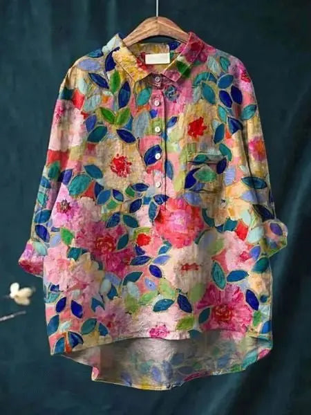 Floral Shirt Long Sleeve Button Up Lightweight Breathable - Floral 12