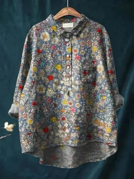 Floral Shirt Long Sleeve Button Up Lightweight Breathable - Floral 11