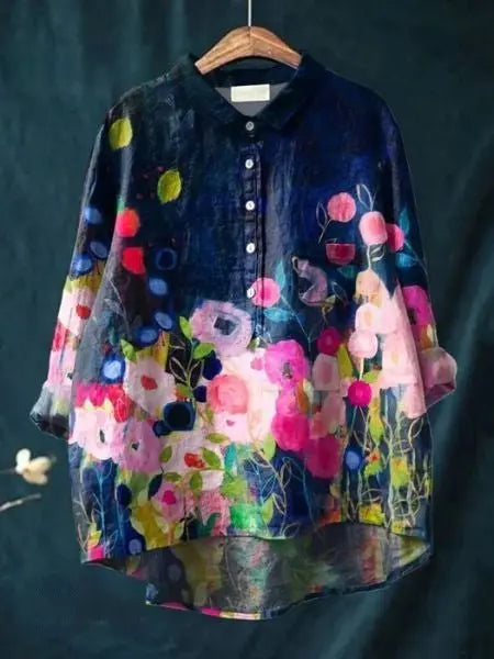 Floral Shirt Long Sleeve Button Up Lightweight Breathable