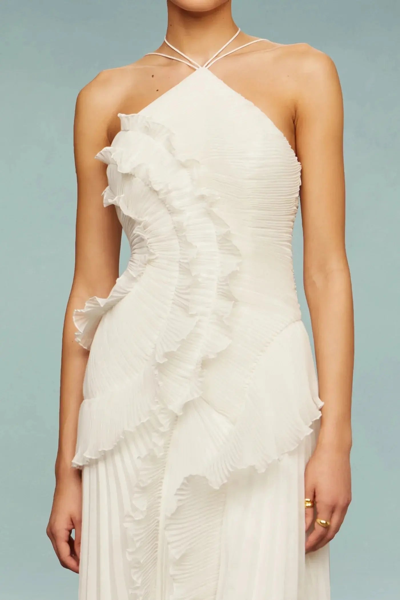 Halter Neck Maxi Dress Ruffle Detail Wedding Guest
