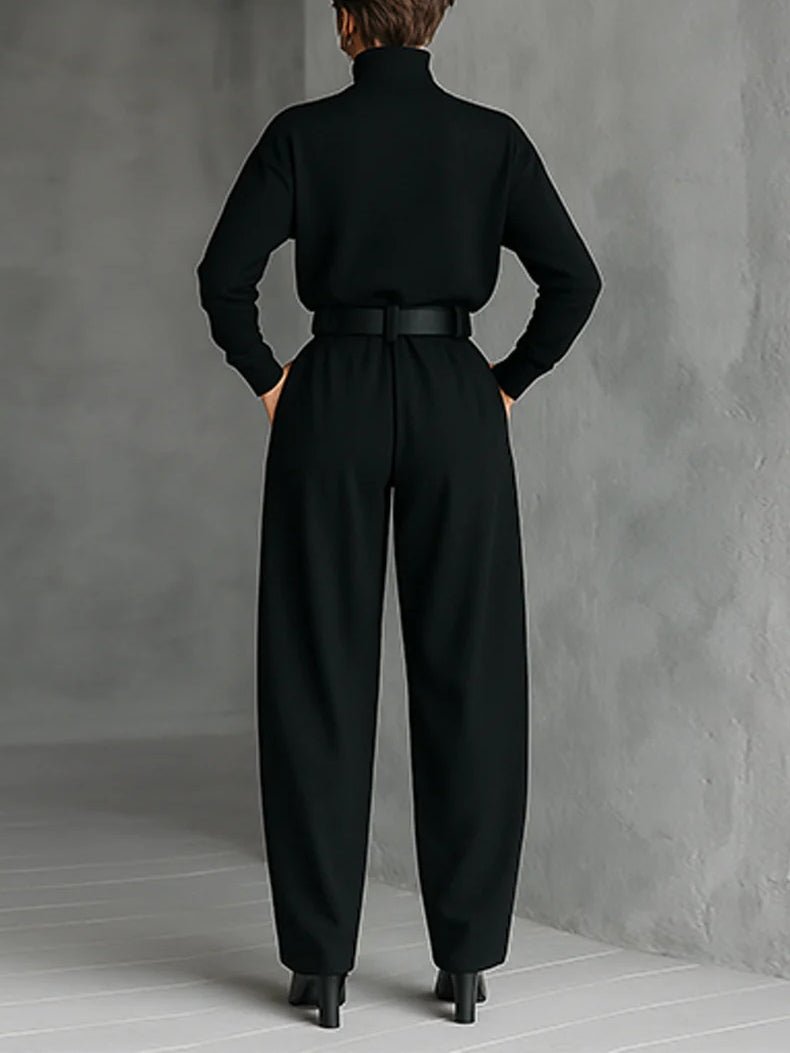 High-Neck Jumper & Trouser Set with Belt