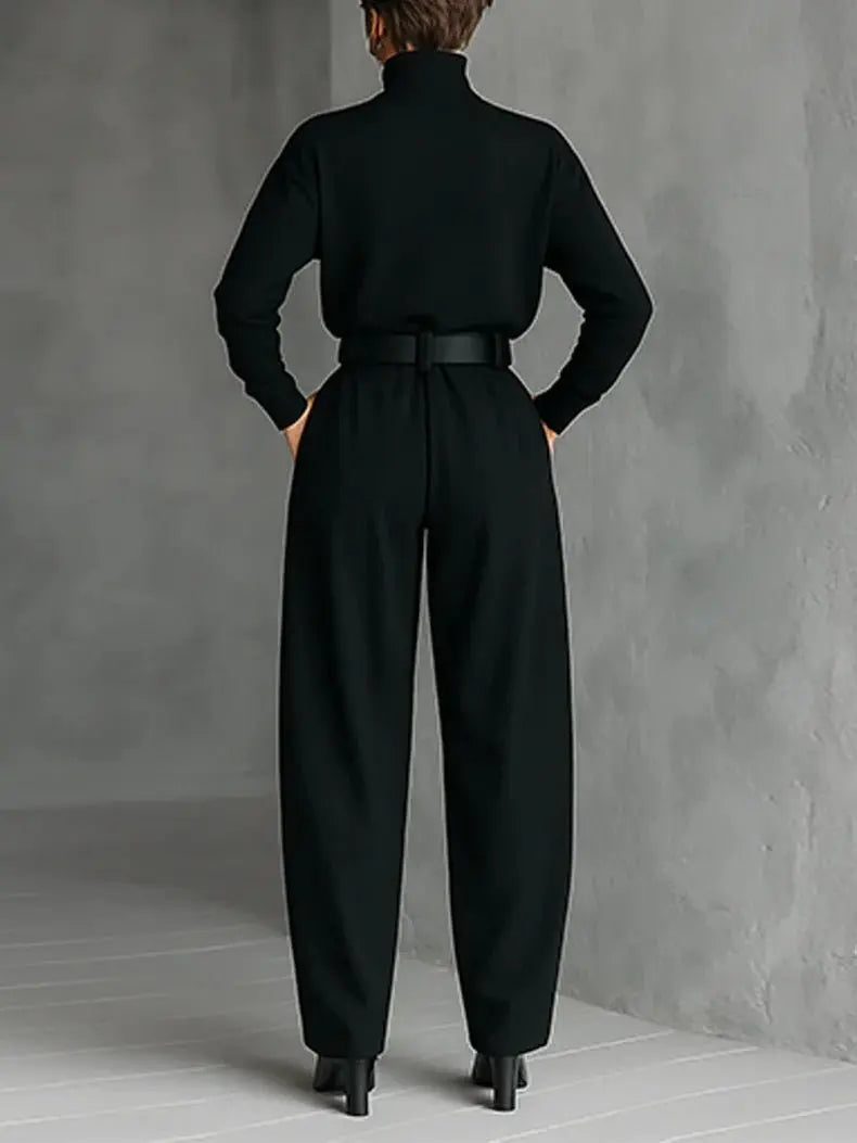 High-Neck Jumper & Trouser Set with Belt