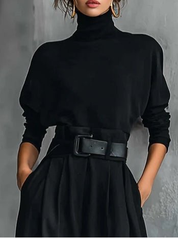 High-Neck Jumper & Trouser Set with Belt