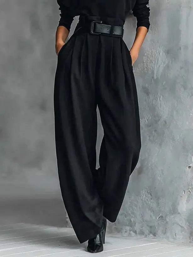 High-Neck Jumper & Trouser Set with Belt