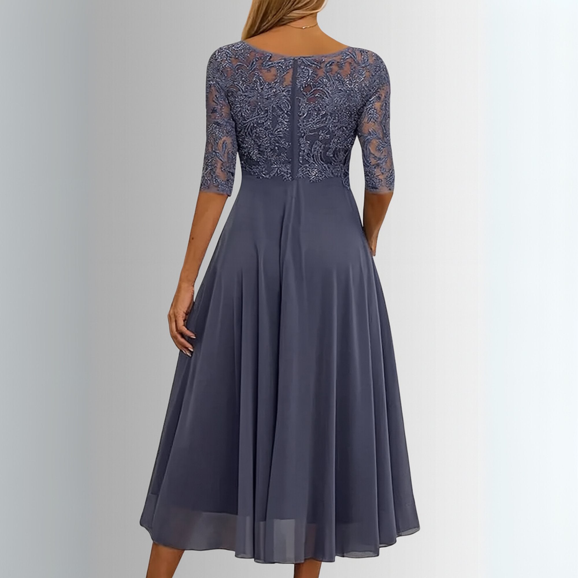 Lace Midi Dress 3/4 Sleeve Chiffon Formal