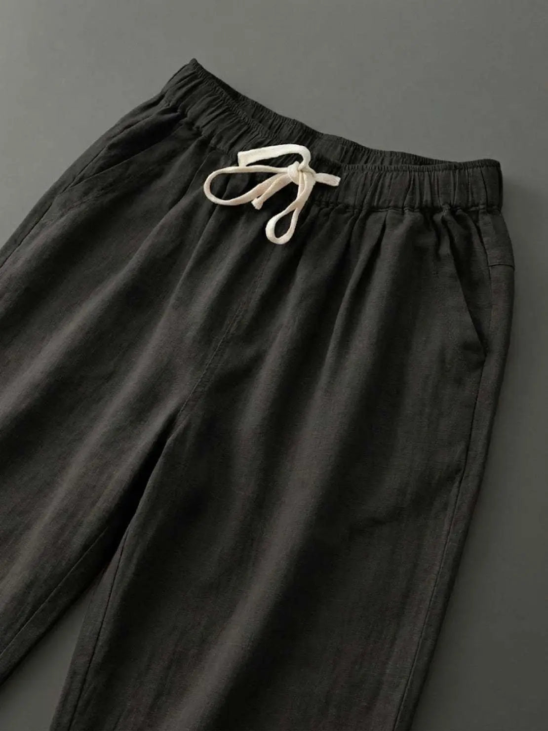 Linen Drawstring Trousers Relaxed Straight Leg
