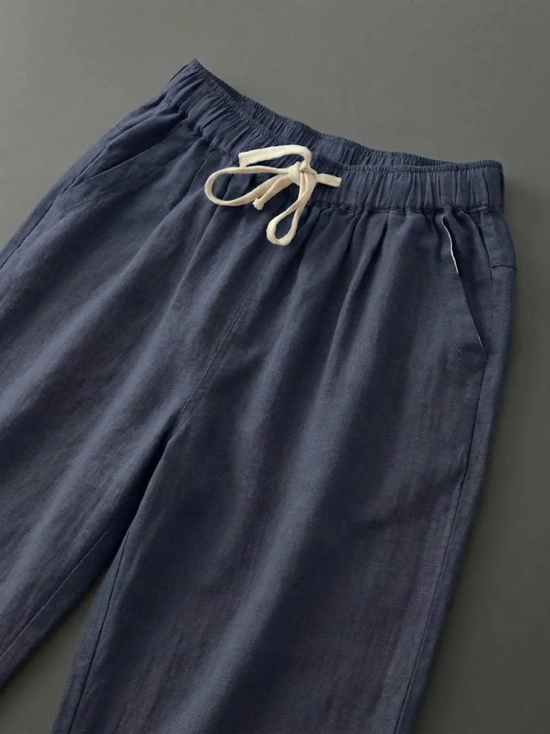 Linen Drawstring Trousers Relaxed Straight Leg