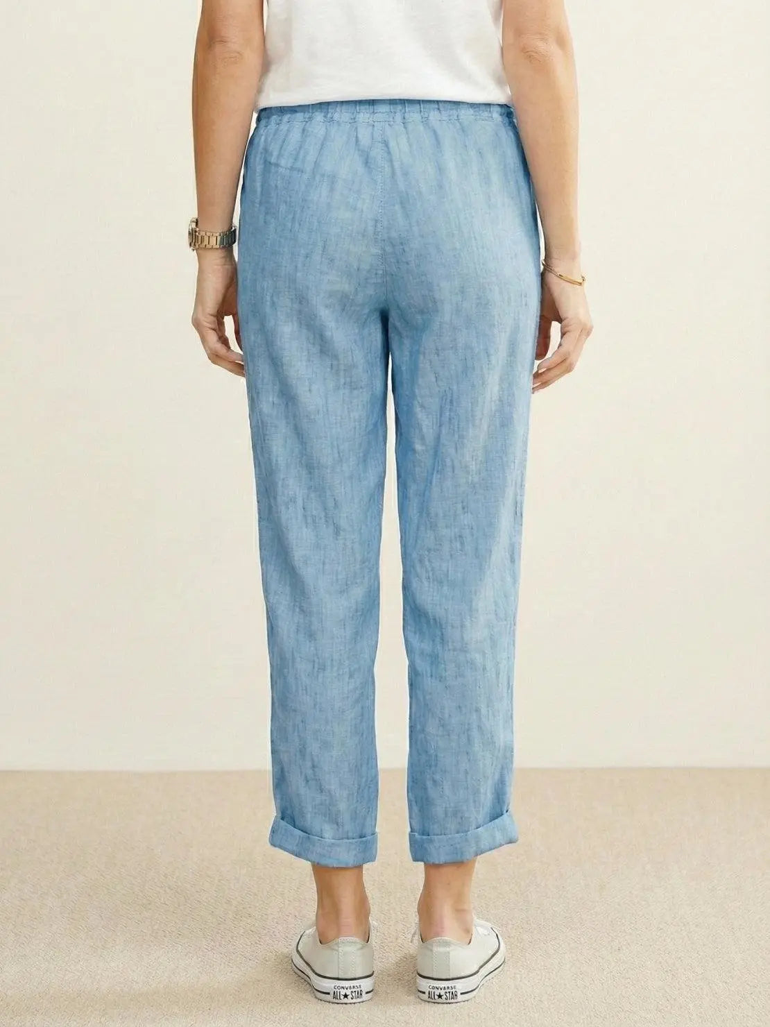 Linen Drawstring Trousers Relaxed Straight Leg