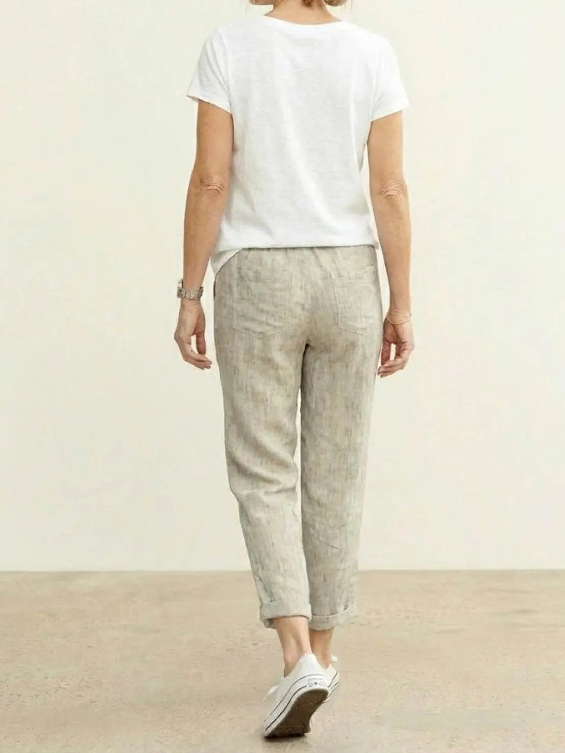 Linen Drawstring Trousers Relaxed Straight Leg