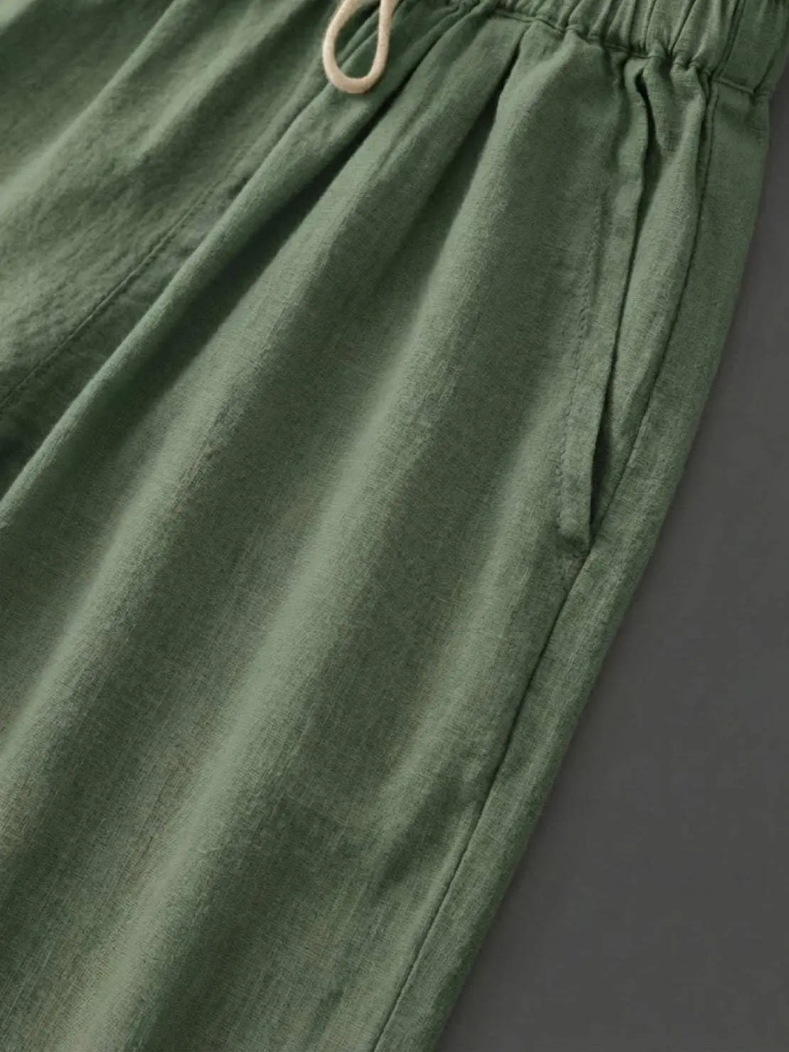 Linen Drawstring Trousers Relaxed Straight Leg