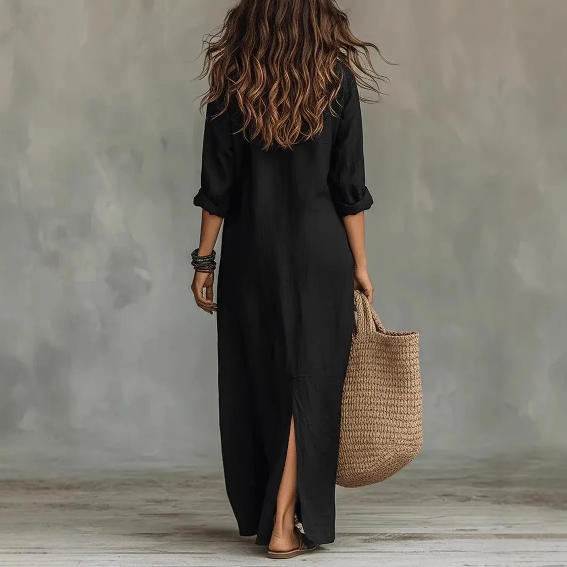 Linen Shirt Dress Long Sleeve Button Down Maxi