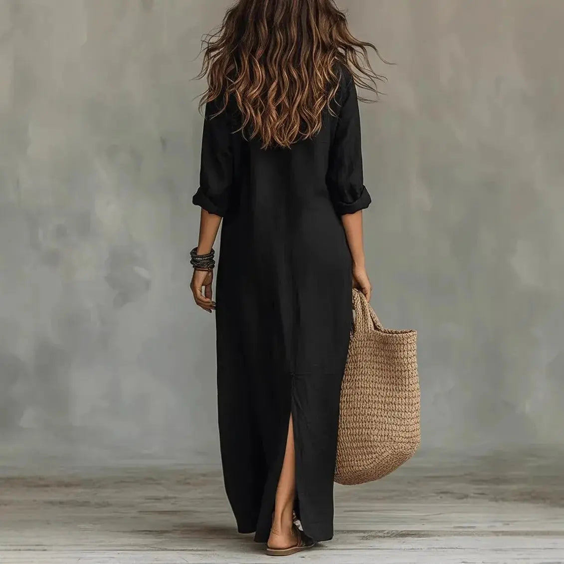 Linen Shirt Dress Long Sleeve Button Down Maxi