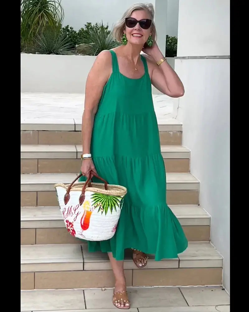 Linen Tiered Maxi Dress Sleeveless Boho Summer