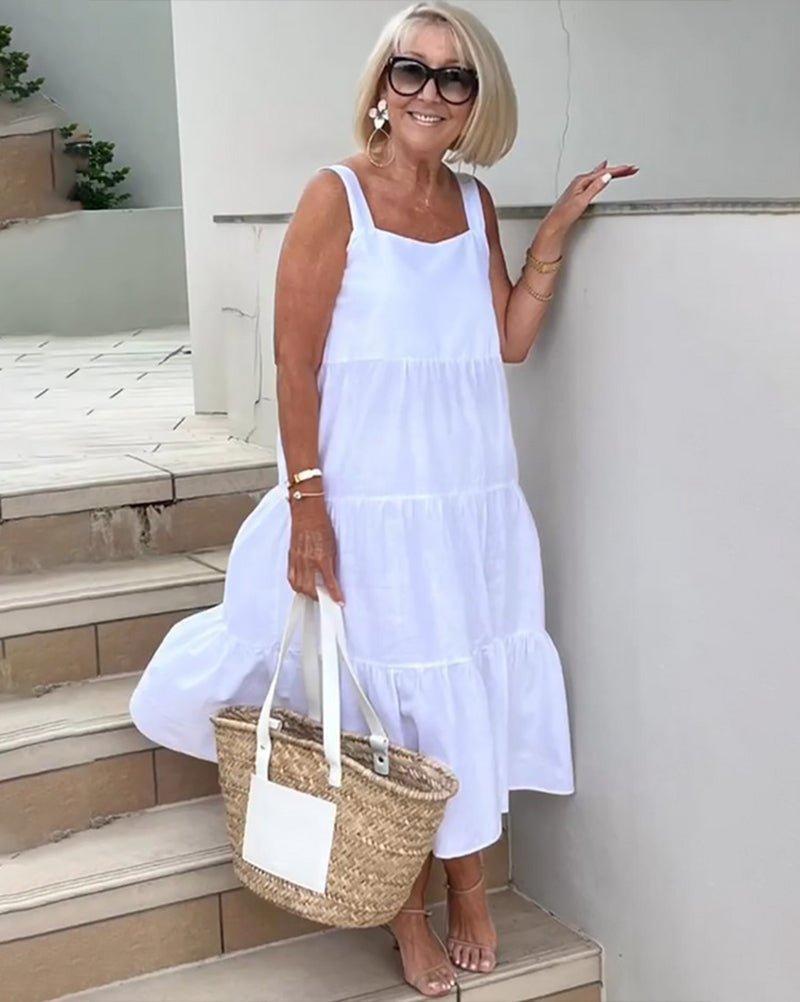 Linen Tiered Maxi Dress Sleeveless Boho Summer