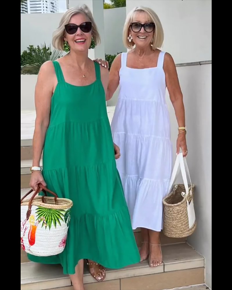 Linen Tiered Maxi Dress Sleeveless Boho Summer