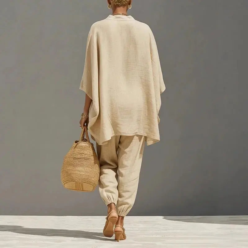 Linen Two-Piece Set Batwing Sleeves Relaxed Fit