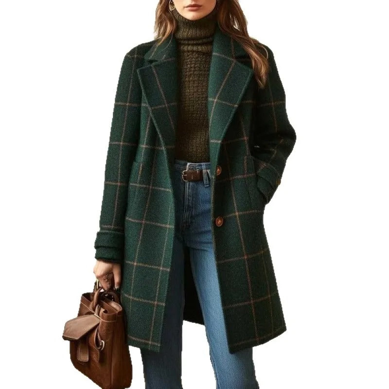 Women's Tailored Wool-Blend Notched-Lapel Button-Front Coat