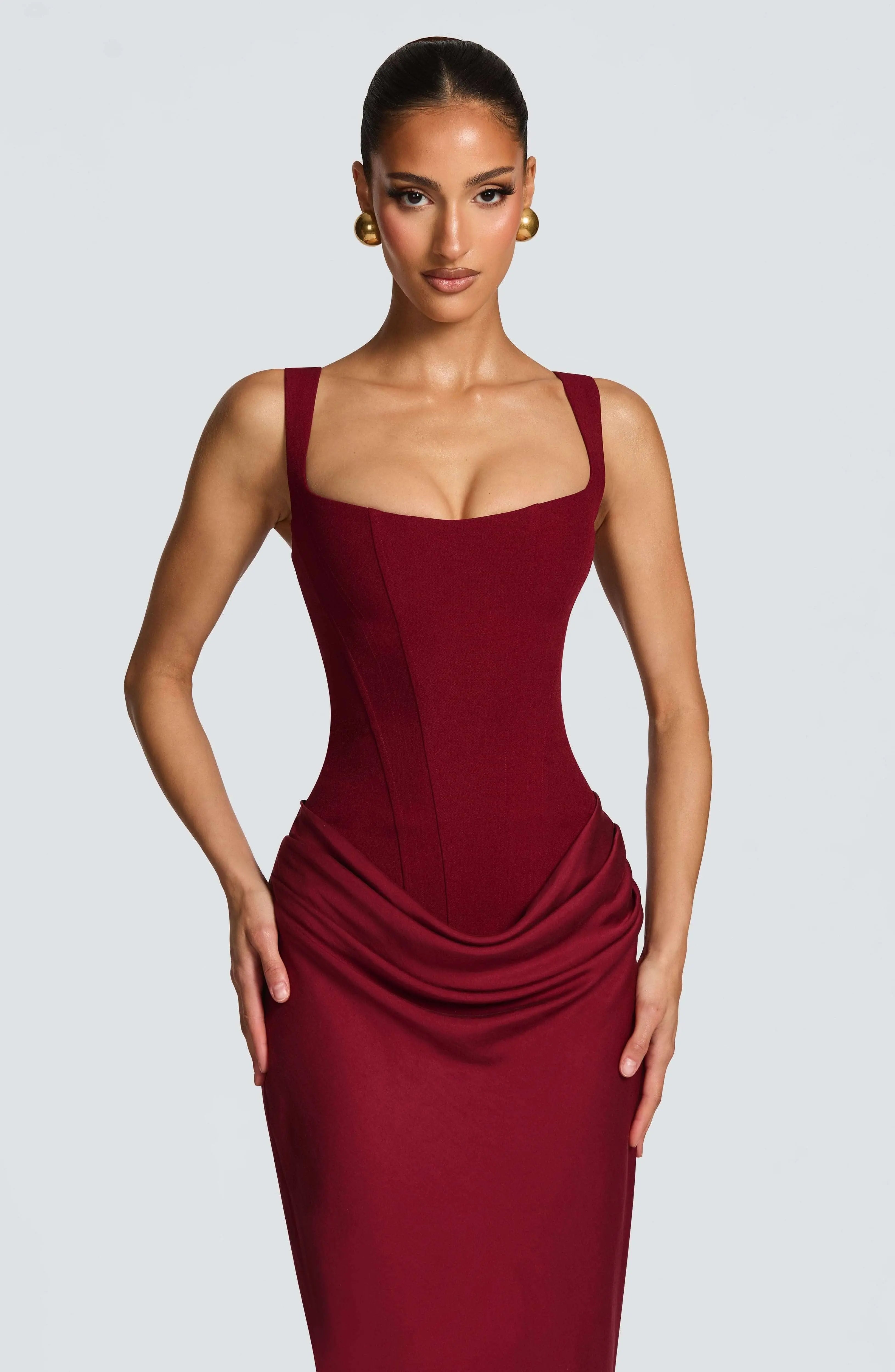 Maxi Dress Corset Square Neckline Lace-Up Back Wedding Guest