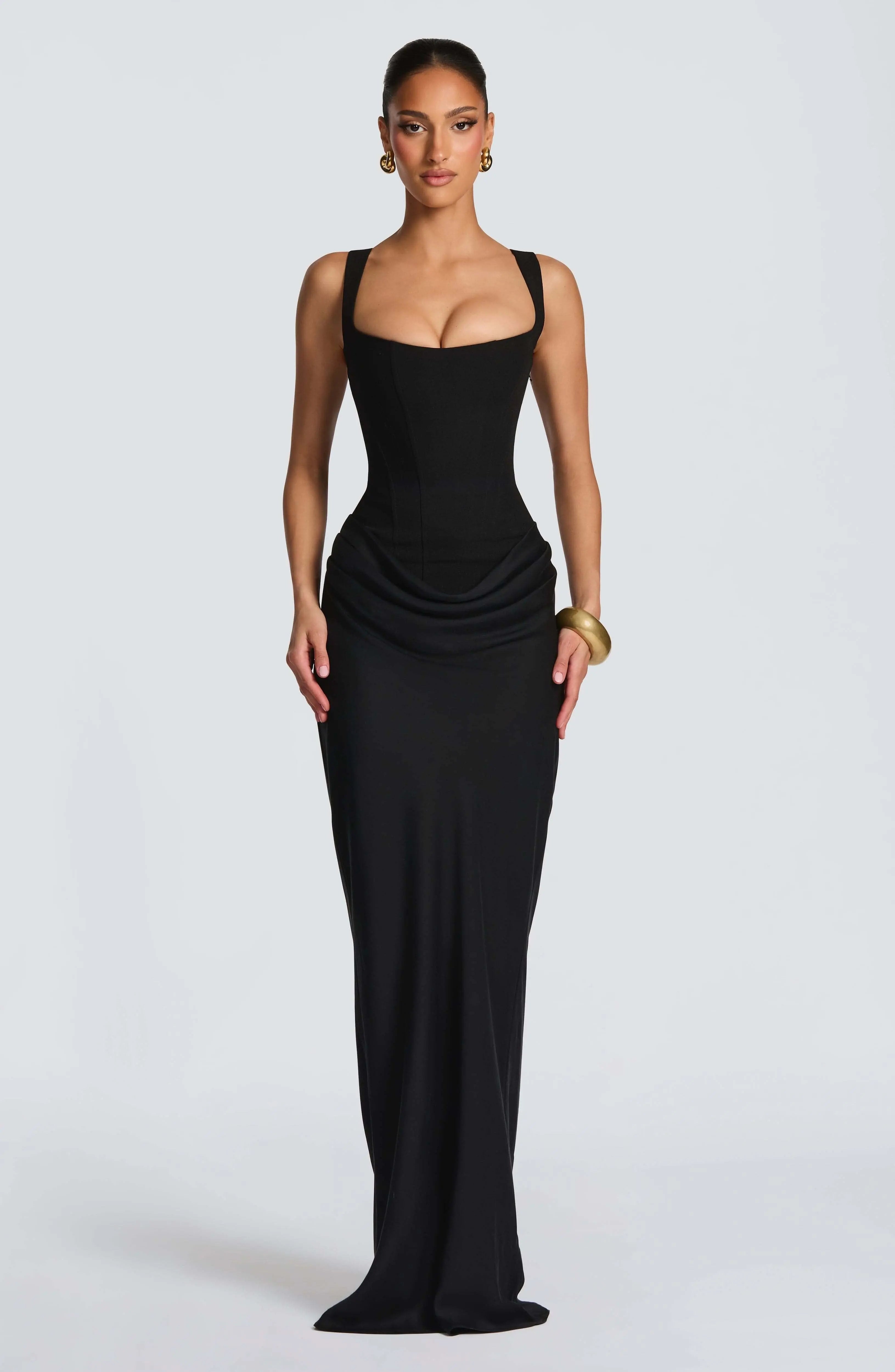 Maxi Dress Corset Square Neckline Lace-Up Back Wedding Guest