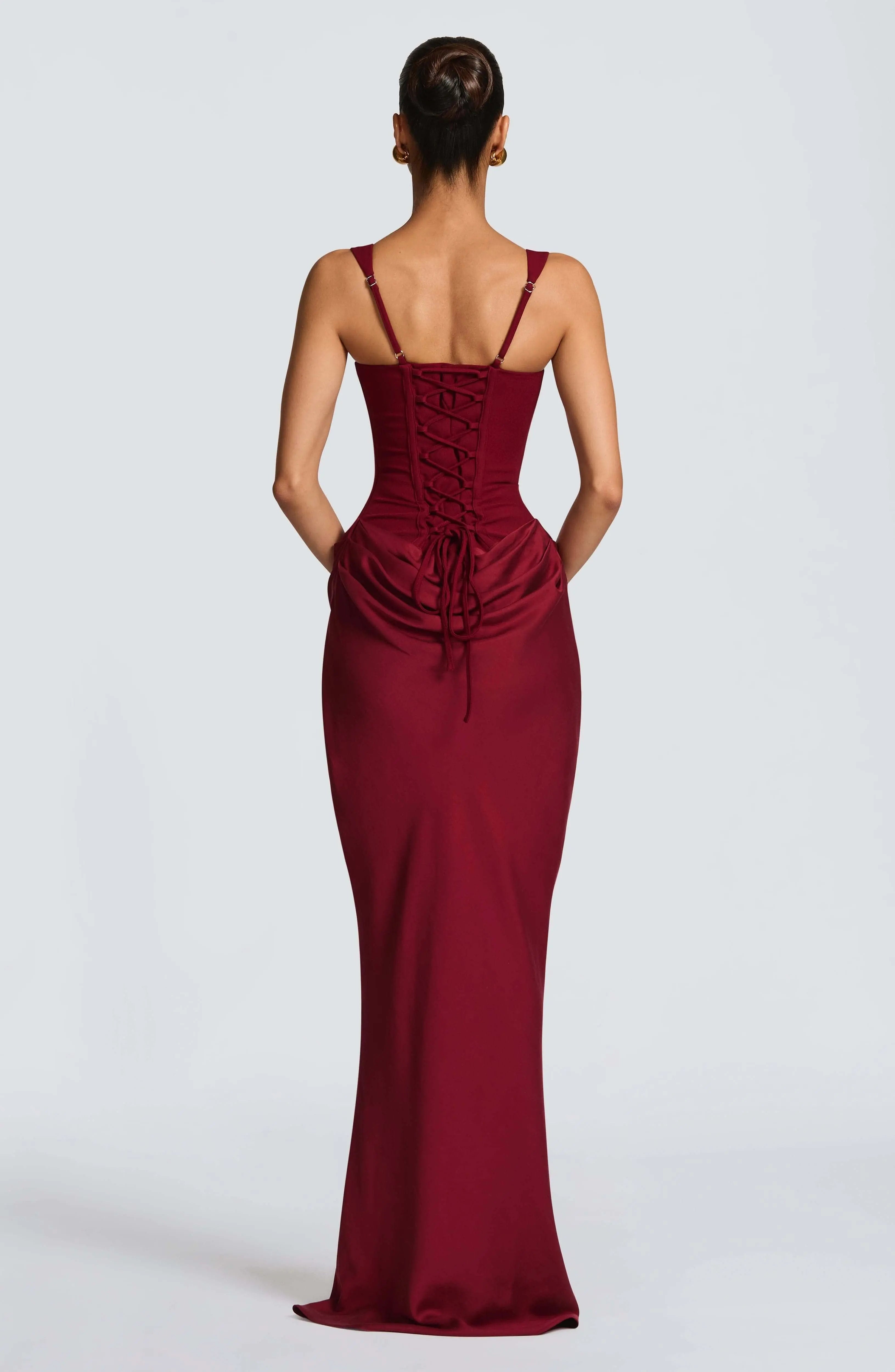 Maxi Dress Corset Square Neckline Lace-Up Back Wedding Guest