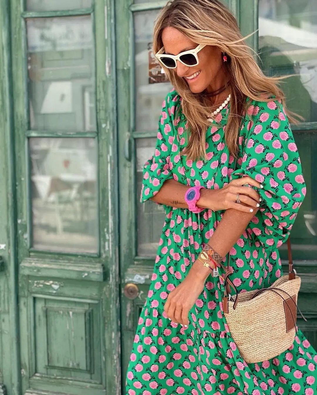 Maxi Dress Polka Dot Tiered Ruffle Long Sleeve Boho