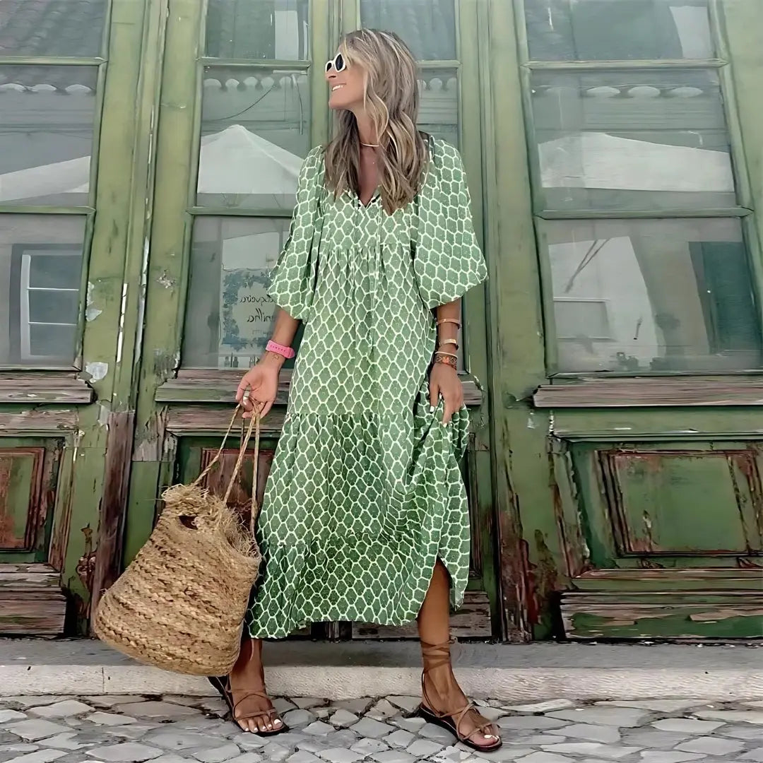 Maxi Dress Polka Dot Tiered Ruffle Long Sleeve Boho