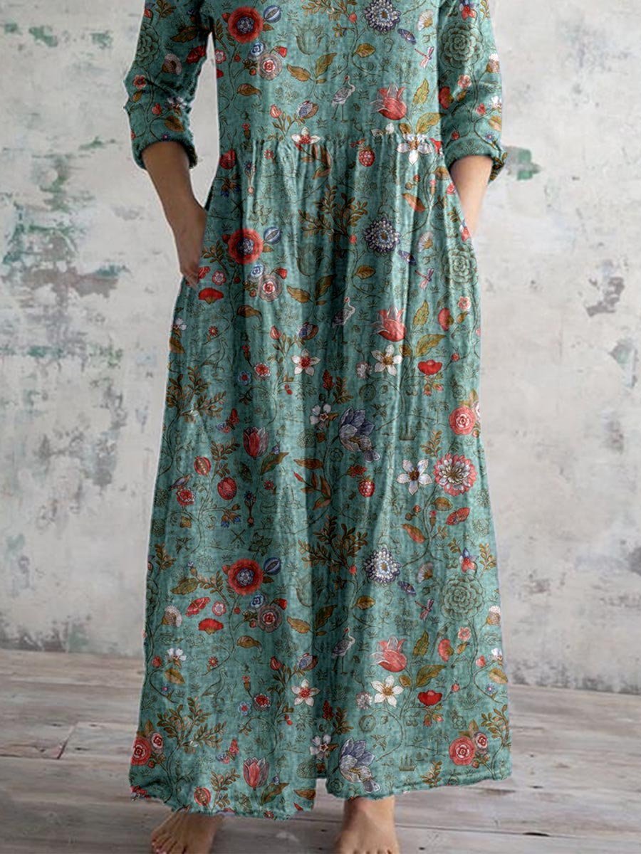 Maxi Dress V-Neck Bohemian Floral Cotton