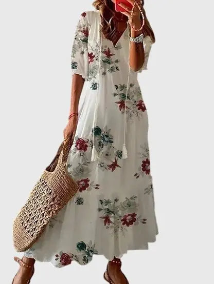 Maxi Dress V-Neck Bohemian Ikat Print Summer - Flowers