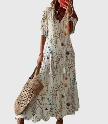 Maxi Dress V-Neck Bohemian Ikat Print Summer - Floral (Almost sold out)