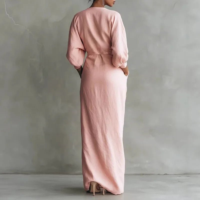 Maxi Wrap Dress V-Neck Long Sleeve