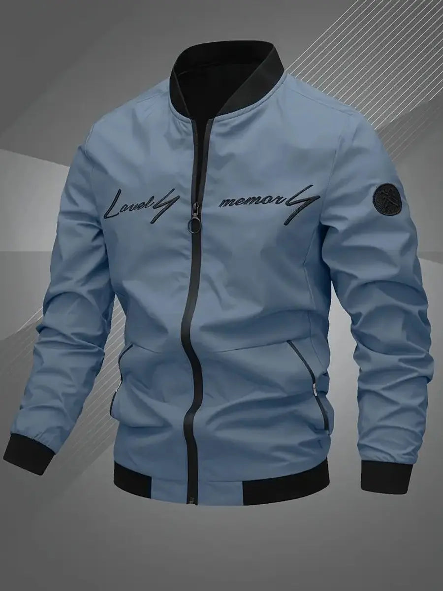 Mens Bomber Jacket Lightweight Zip-Up Baseball Collar Outerwear - Fog Blue