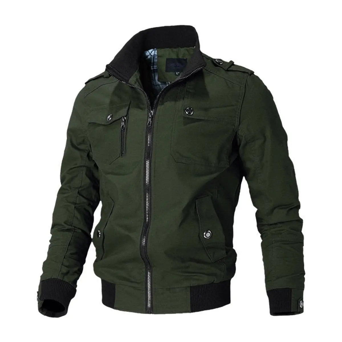 Mens Bomber Jacket Military-Style Multi-Pocket Zip-Up Outerwear - Green