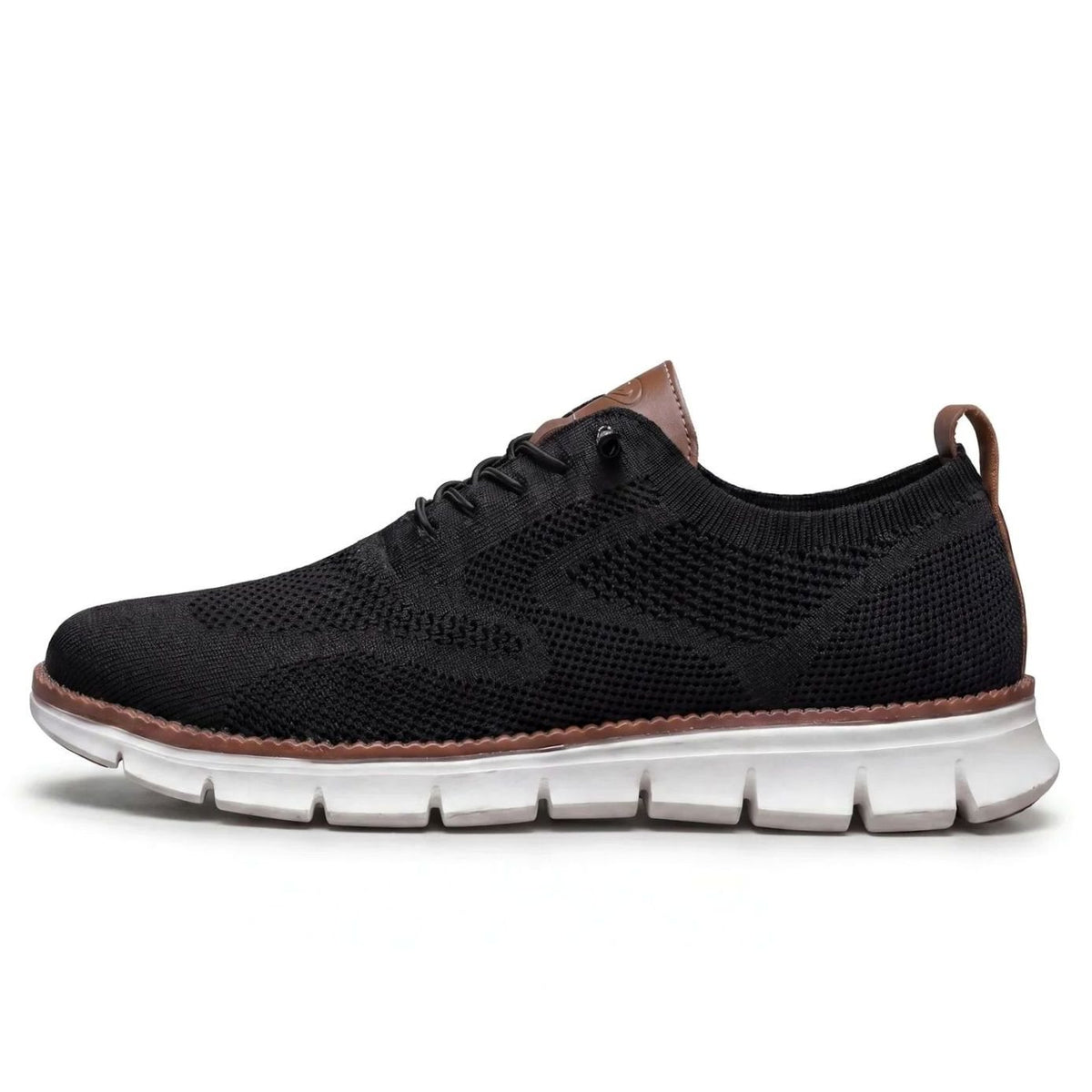 Men's Breathable Flyknit Lace-Up Smart Casual Trainers - Black
