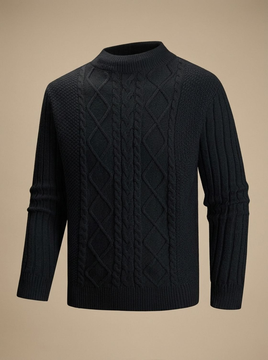 Men's Cable-Knit Mock-Neck Regular-Fit Jumper - Black