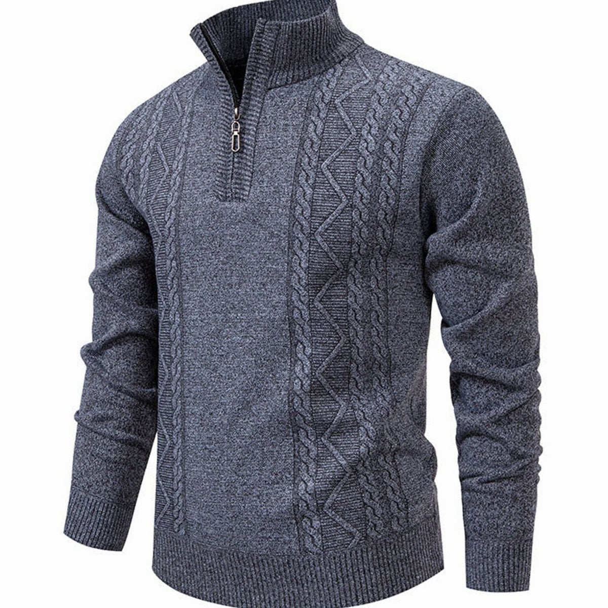 Men's Cable-Knit Quarter-Zip Stand-Collar Jumper