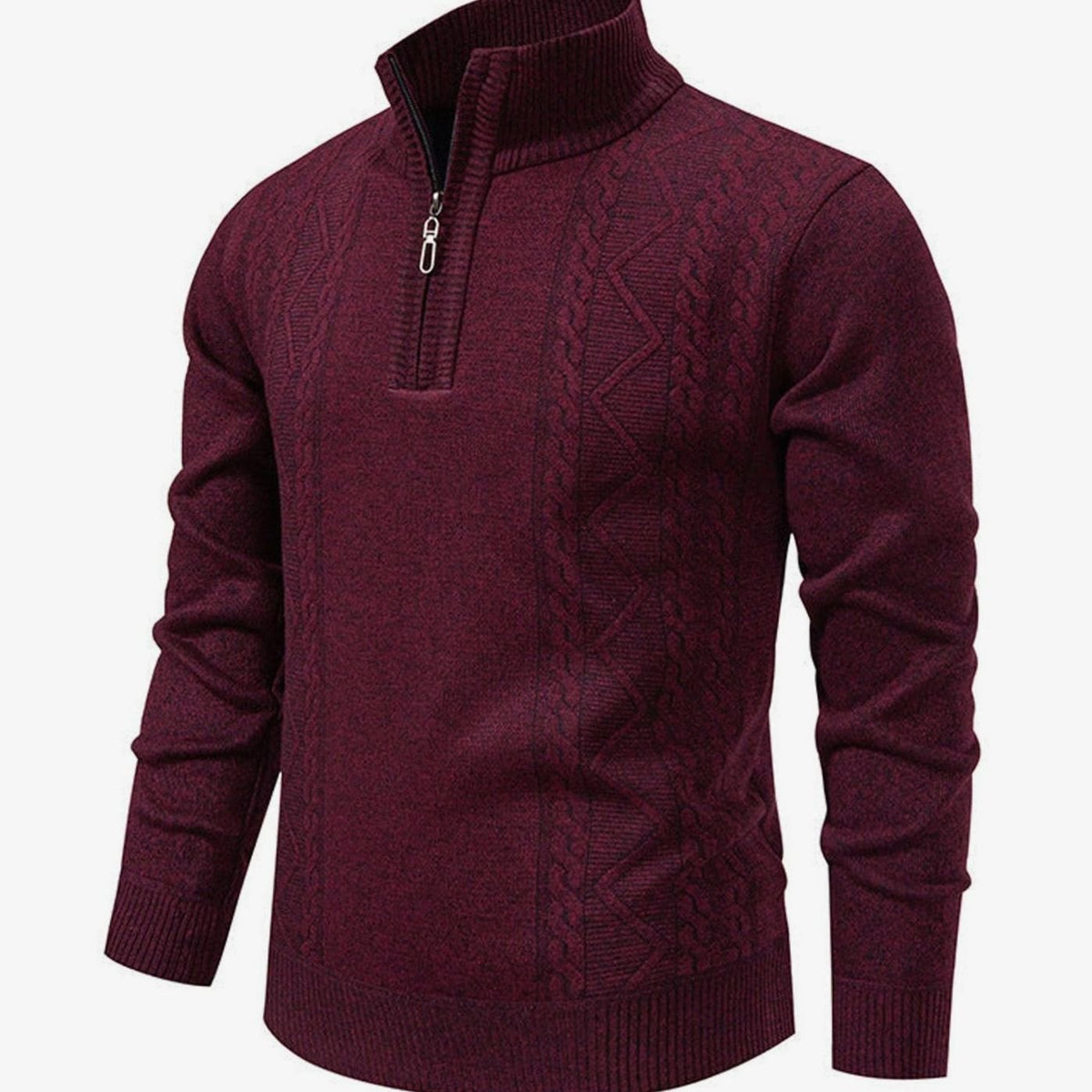 Men's Cable-Knit Quarter-Zip Stand-Collar Jumper