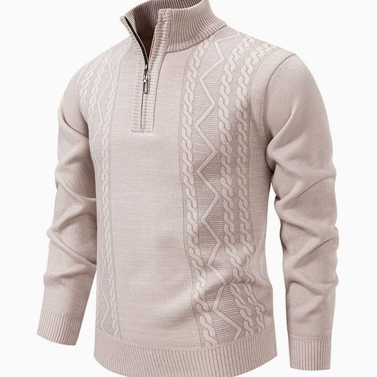 Men's Cable-Knit Quarter-Zip Stand-Collar Jumper
