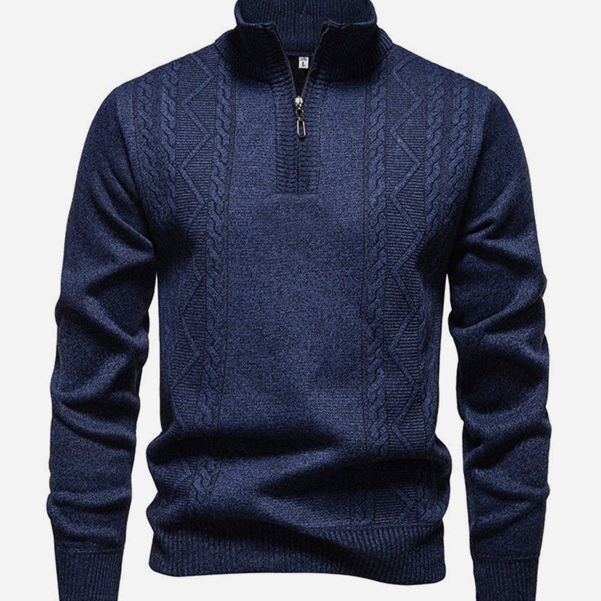 Men's Cable-Knit Quarter-Zip Stand-Collar Jumper - Dark Grey