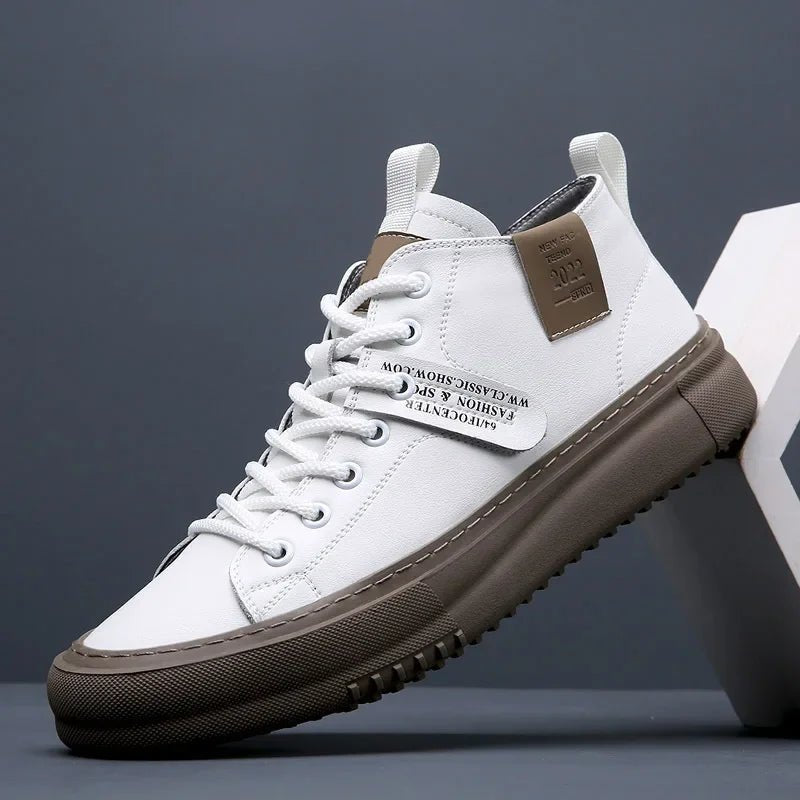 Men's Canvas High-Top Trainers Casual Lace-Up - White