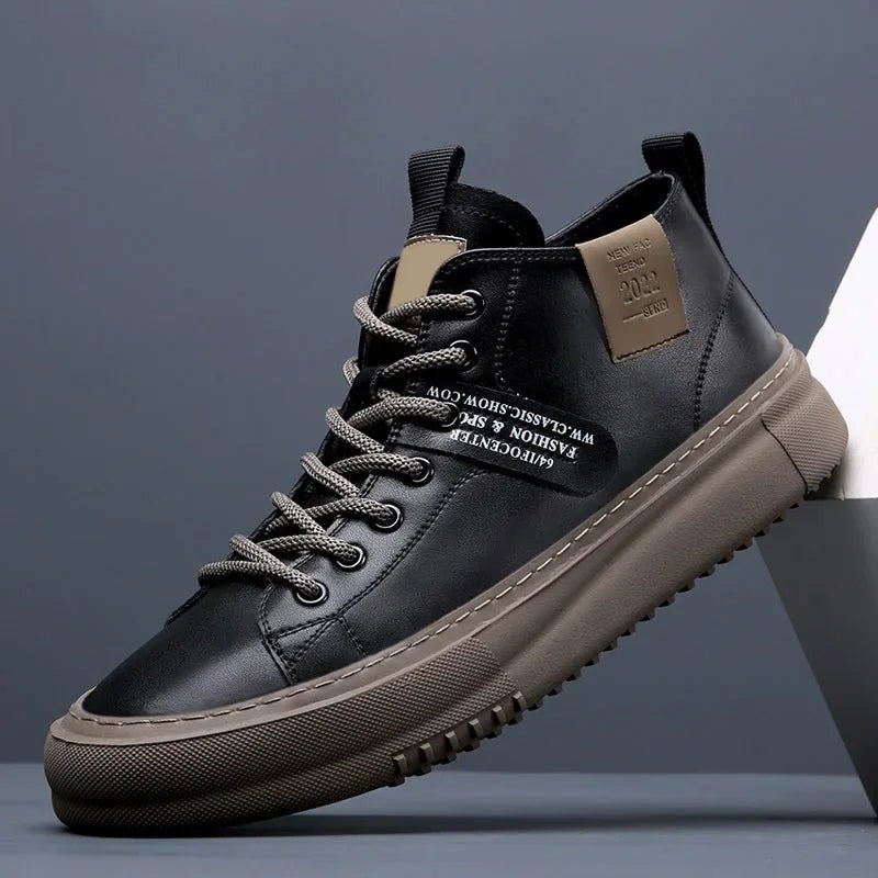 Men's Canvas High-Top Trainers Casual Lace-Up - Black